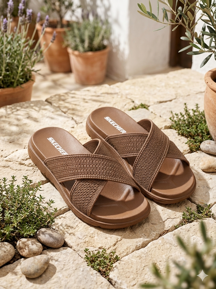 Skechers Comfort Cross-Strap Slides – Everyday Style & Cushioning 🌿👡