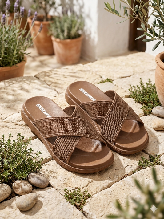 Skechers Comfort Cross-Strap Slides – Everyday Style & Cushioning 🌿👡